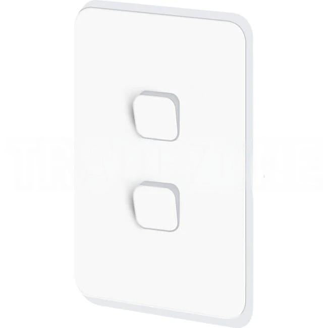 Clipsal 10 Amp 2 Gang ICONIC Vertical Internal Rocker Switch Vivid White