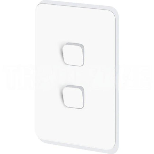 Clipsal 10 Amp 2 Gang ICONIC Vertical Internal Rocker Switch Vivid White