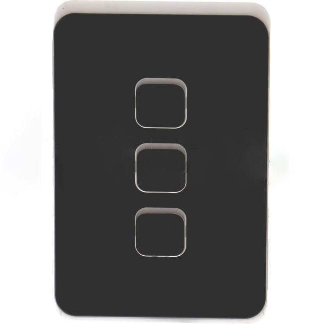 Clipsal 3 Gang ICONIC Vertical Internal Rocker Switch Cover Plate Anthracite