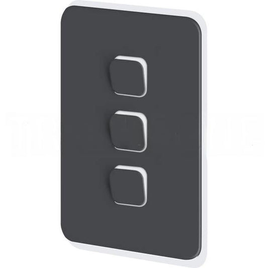 Clipsal 3 Gang ICONIC Vertical Internal Rocker Switch Cover Plate Anthracite