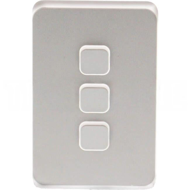 Clipsal 3 Gang ICONIC Vertical Internal Rocker Switch Cover Plate Cool Grey