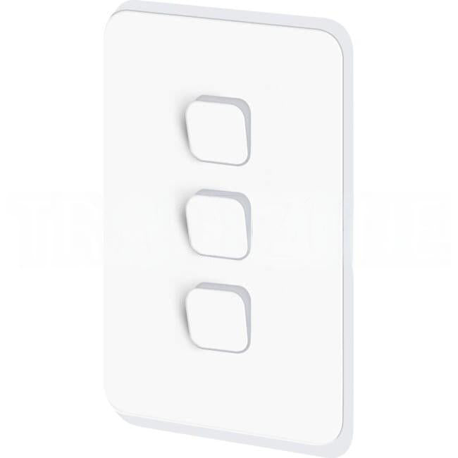 Clipsal 3 Gang ICONIC Vertical Internal Rocker Switch Cover Plate Vivid White