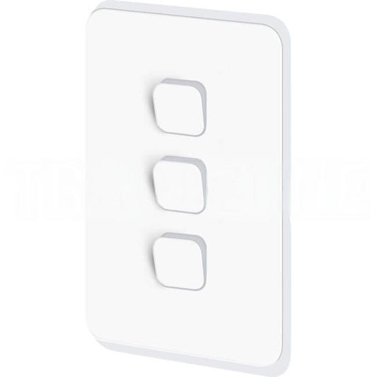 Clipsal 3 Gang ICONIC Vertical Internal Rocker Switch Cover Plate Vivid White