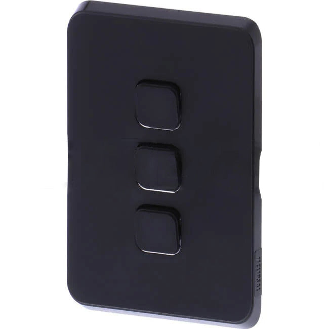 Clipsal 3 Gang ICONIC Vertical Internal Rocker Switch Cover Plate Black