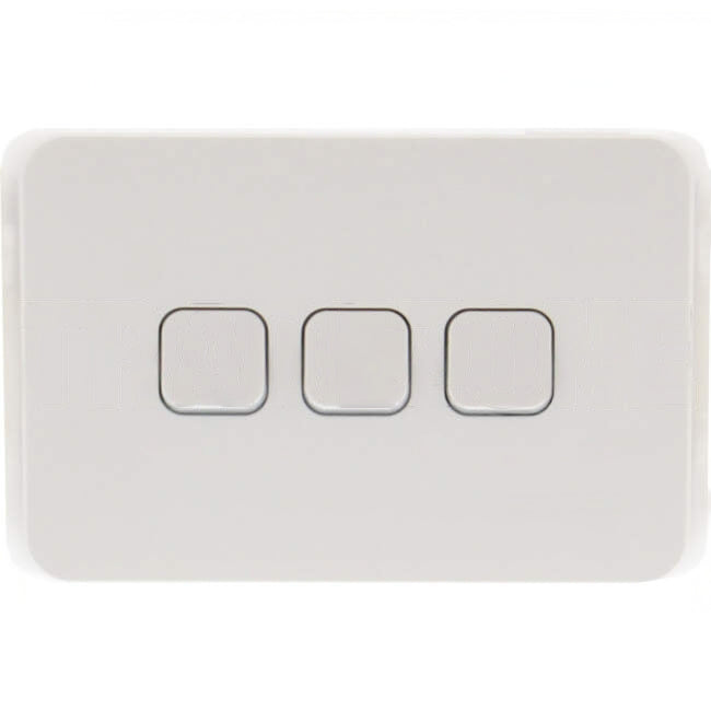 Clipsal 10 Amp 3 Gang ICONIC Horizontal Internal Rocker Switch Vivid White