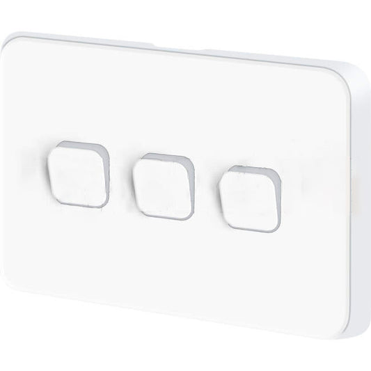 Clipsal 10 Amp 3 Gang ICONIC Horizontal Internal Rocker Switch Vivid White