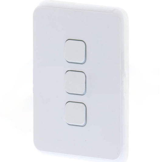 Clipsal 10 Amp 3 Gang ICONIC Vertical Internal Waterproof Rocker Switch IP44 White