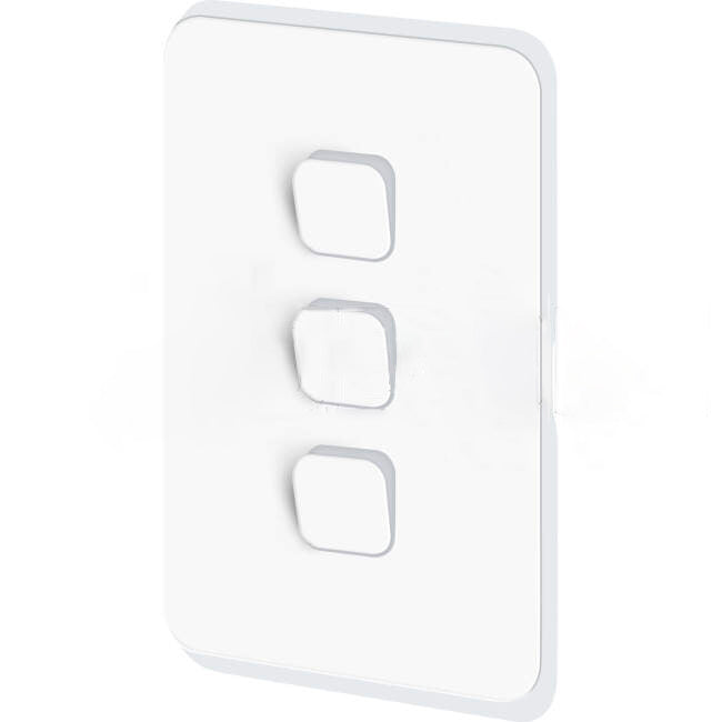 Clipsal 10 Amp 3 Gang ICONIC Vertical Internal Rocker Switch Vivid White