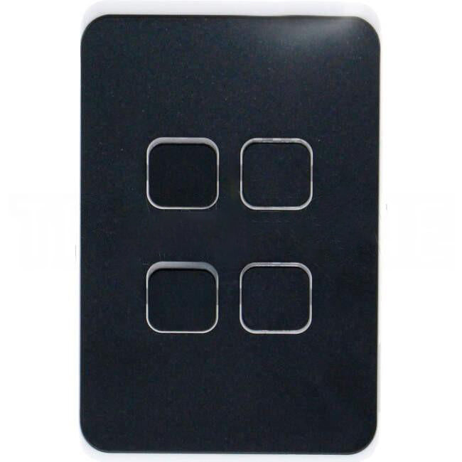 Clipsal 4 Gang ICONIC Vertical Internal Rocker Switch Cover Plate Anthracite