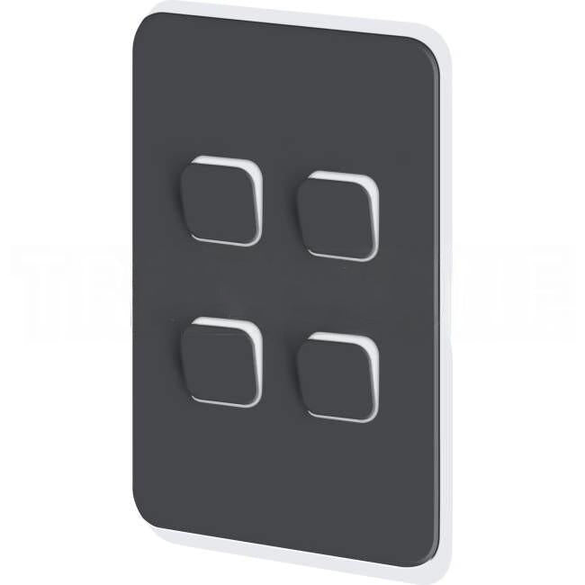 Clipsal 4 Gang ICONIC Vertical Internal Rocker Switch Cover Plate Anthracite