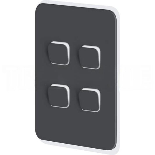 Clipsal 4 Gang ICONIC Vertical Internal Rocker Switch Cover Plate Anthracite