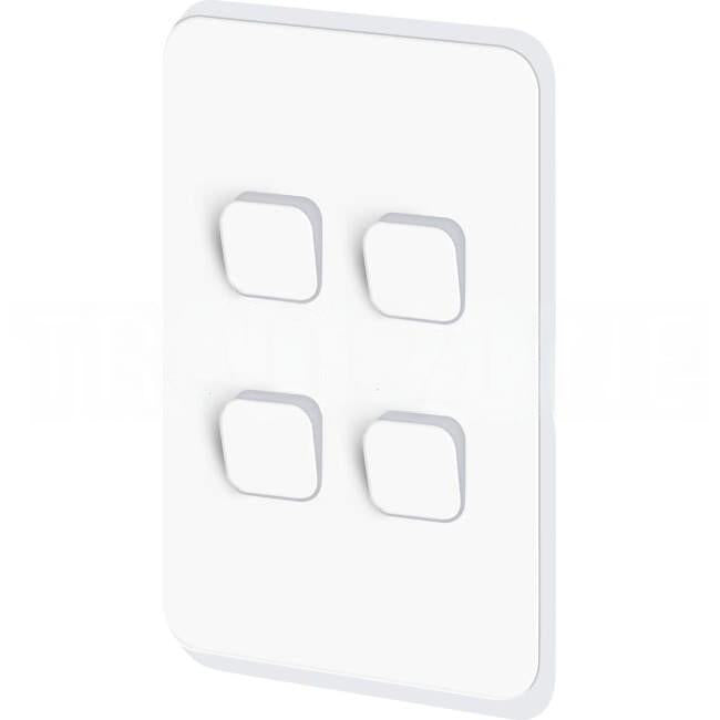 Clipsal 4 Gang ICONIC Vertical Internal Rocker Switch Cover Plate Vivid White