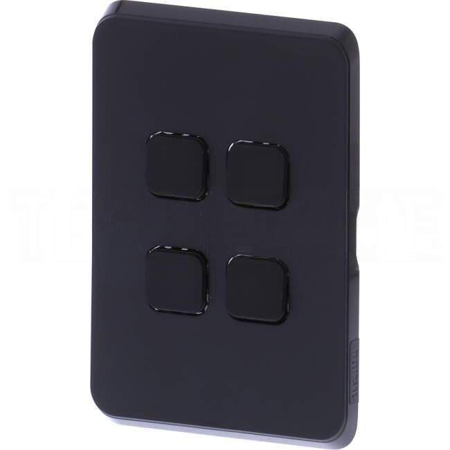 Clipsal 4 Gang ICONIC Vertical Internal Rocker Switch Cover Plate Black