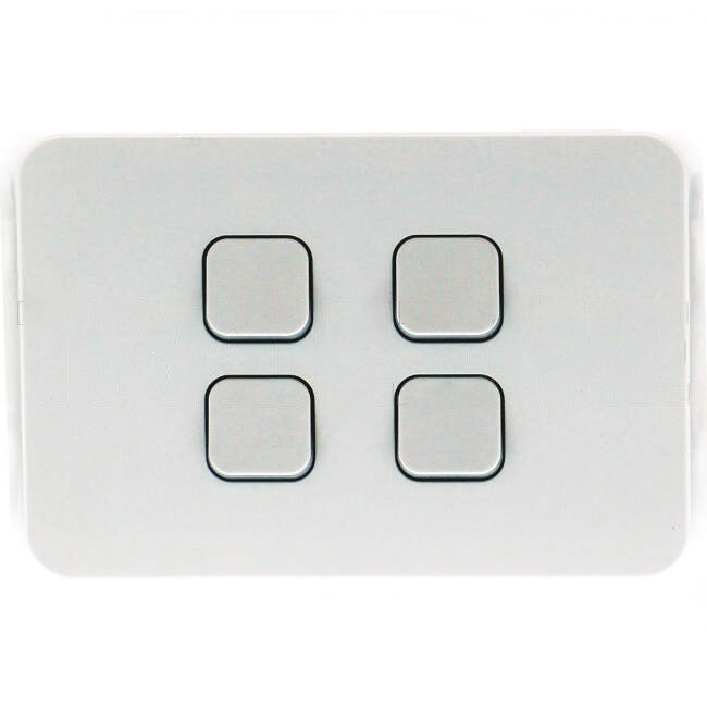 Clipsal 10 Amp 4 Gang ICONIC Horizontal Internal Rocker Switch Vivid White