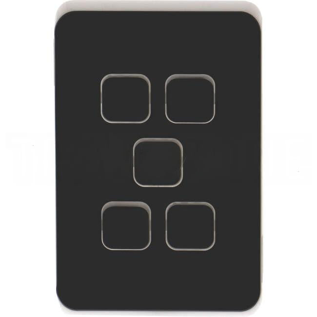 Clipsal 5 Gang ICONIC Vertical Internal Rocker Switch Cover Plate Anthracite