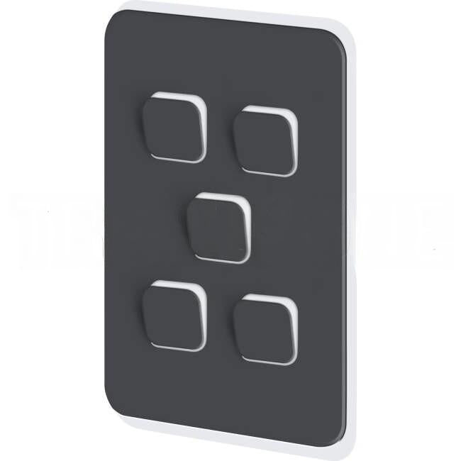 Clipsal 5 Gang ICONIC Vertical Internal Rocker Switch Cover Plate Anthracite