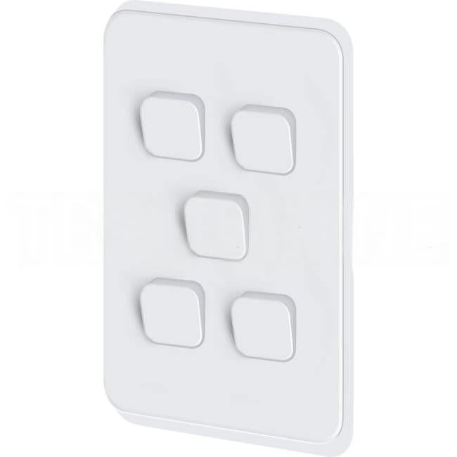 Clipsal 5 Gang ICONIC Vertical Internal Rocker Switch Cover Plate Cool Grey