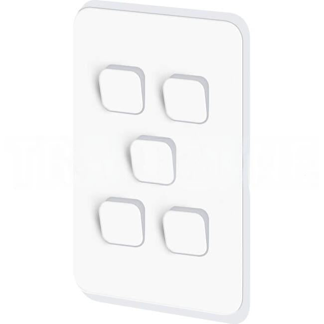 Clipsal  5 Gang ICONIC Vertical Internal Rocker Switch Cover Plate Vivid White