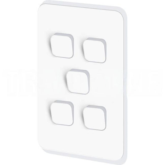 Clipsal  5 Gang ICONIC Vertical Internal Rocker Switch Cover Plate Vivid White