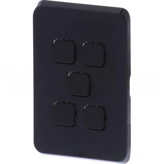 Clipsal  5 Gang ICONIC Vertical Internal Rocker Switch Cover Plate Black