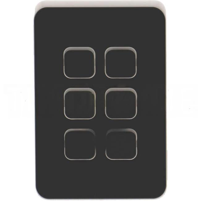 Clipsal 6 Gang ICONIC Vertical Internal Rocker Switch Cover Plate Anthracite