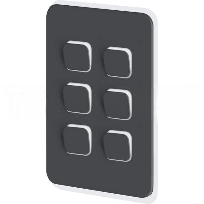 Clipsal 6 Gang ICONIC Vertical Internal Rocker Switch Cover Plate Anthracite