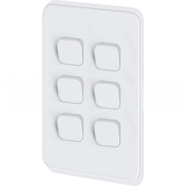 Clipsal 6 Gang ICONIC Vertical Internal Rocker Switch Cover Plate Cool Grey