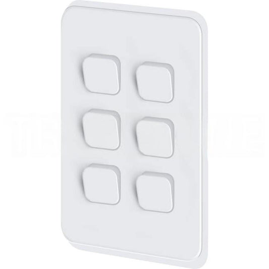 Clipsal 6 Gang ICONIC Vertical Internal Rocker Switch Cover Plate Cool Grey