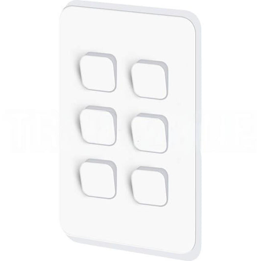 Clipsal 6 Gang ICONIC Vertical Internal Rocker Switch Cover Plate Vivid White