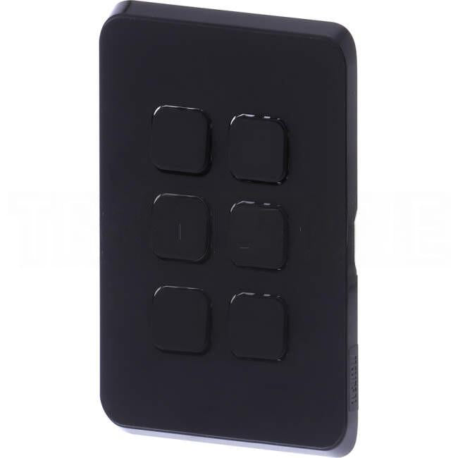 Clipsal 6 Gang ICONIC Vertical Internal Rocker Switch Cover Plate Black