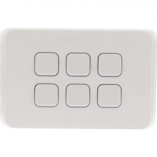 Clipsal 10 Amp 6 Gang ICONIC Horizontal Internal Rocker Switch Vivid White