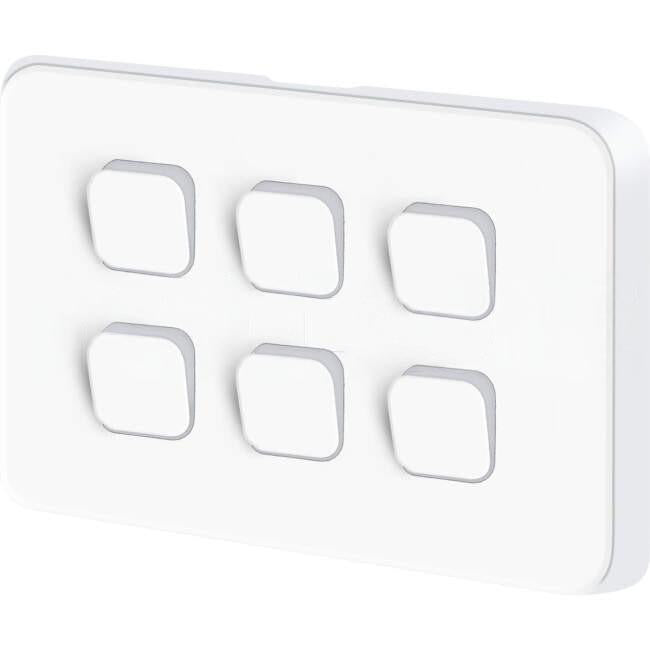 Clipsal 10 Amp 6 Gang ICONIC Horizontal Internal Rocker Switch Vivid White