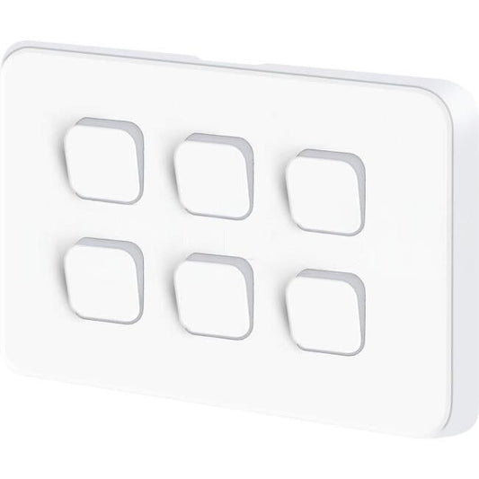 Clipsal 10 Amp 6 Gang ICONIC Horizontal Internal Rocker Switch Vivid White