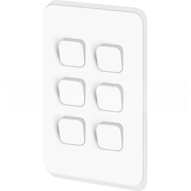 Clipsal 10 Amp 6 Gang ICONIC Vertical Internal Rocker Switch Vivid White