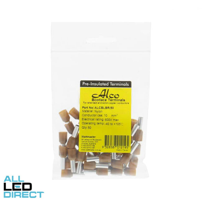 Wattmaster 10mm Bootlace Pin Terminal Brown Pack Of 50