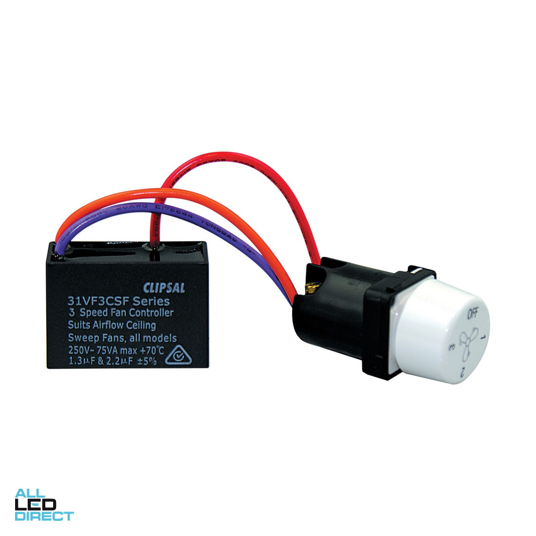 Clipsal 30 SERIES 3 Speed Rotary Fan Controller Mech Cream ALL LED Direct