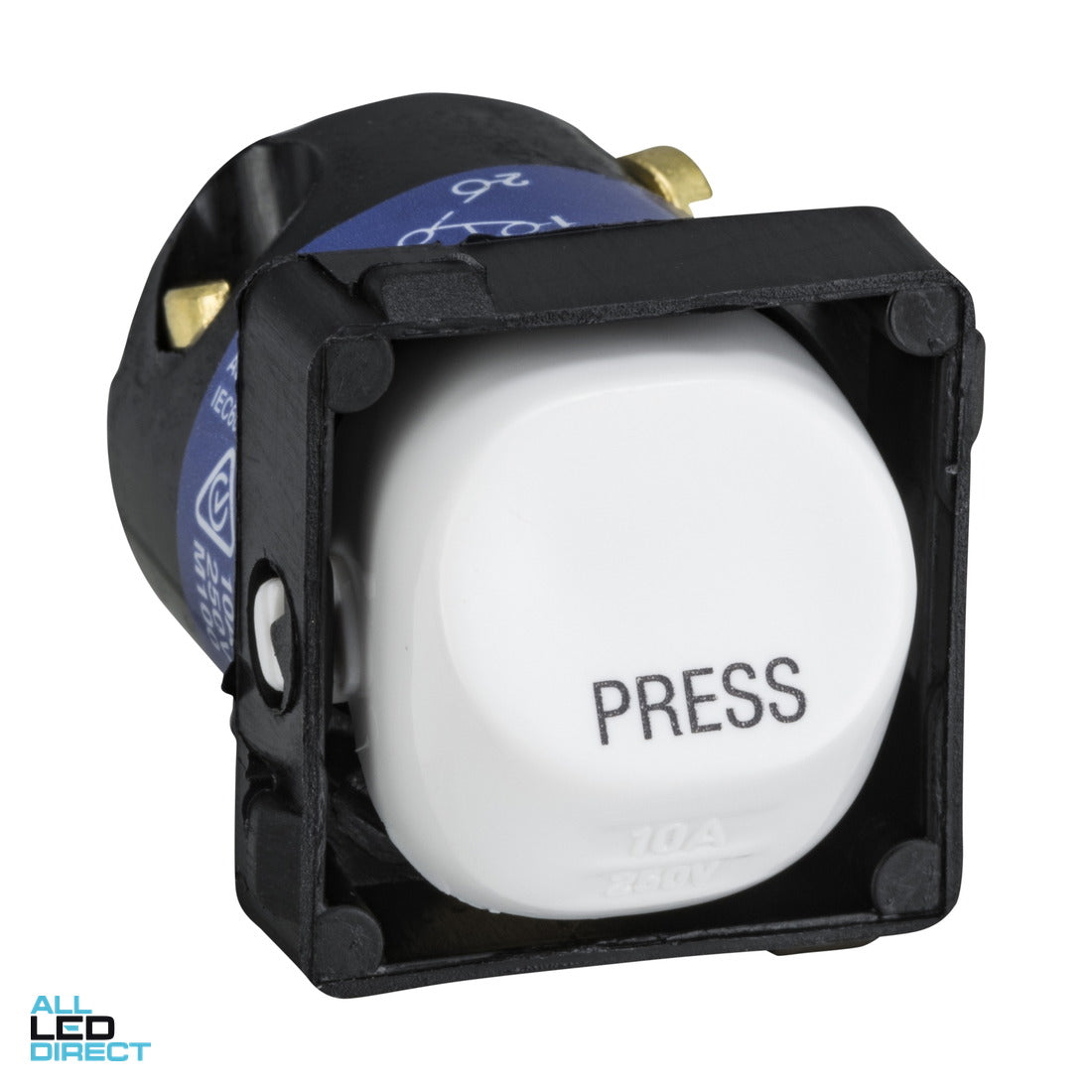 Clipsal 10 Amp 30 SERIES Spring Return Bell Press Switch Mech White Engraved With 'PRESS' ALL LED Direct