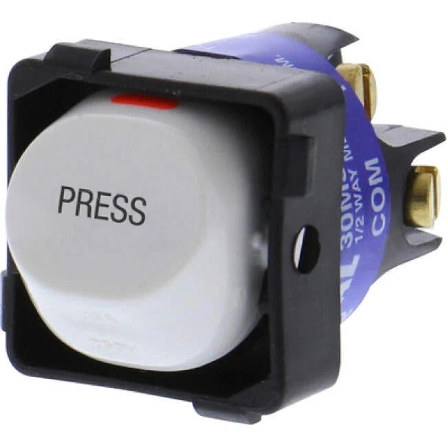 Clipsal 10 Amp 30 SERIES Spring Return Bell Press Switch Mech White Engraved With 'PRESS'