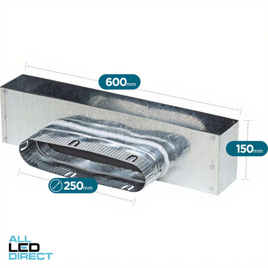 Powerwave 600mm x 150mm Metal Side Boot with 250mm Spigot (10mm Internally Insulated)