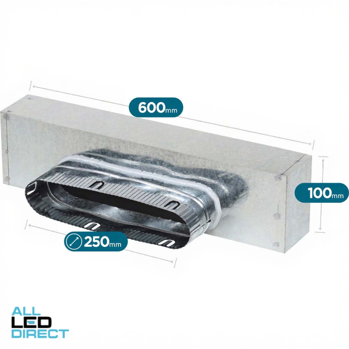 Powerwave 600mm x 100mm Metal Uni Boot with 250mm Spigot (10mm Internally Insulated)