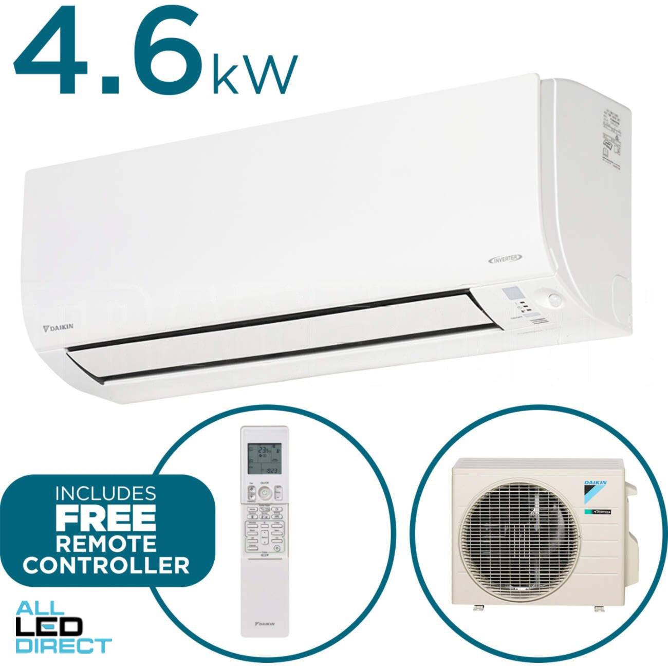 Daikin 4.6kW Cool 4.7kW Heat CORA Inverter Hi-Wall Indoor/Outdoor Air Conditioning Unit