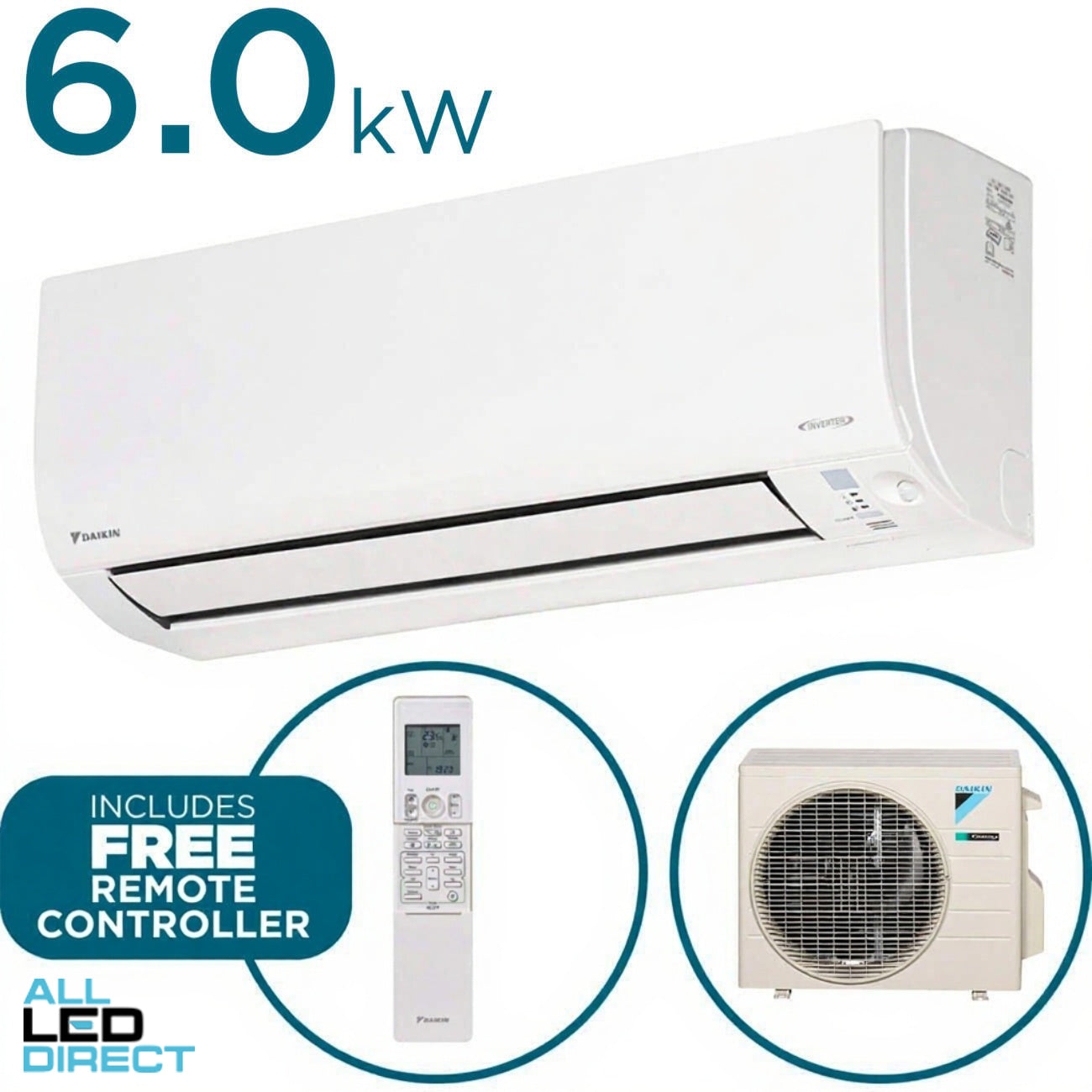 Daikin 6.0kW Cool 7.2kW Heat CORA Inverter Hi-Wall Indoor/Outdoor Air Conditioning Unit
