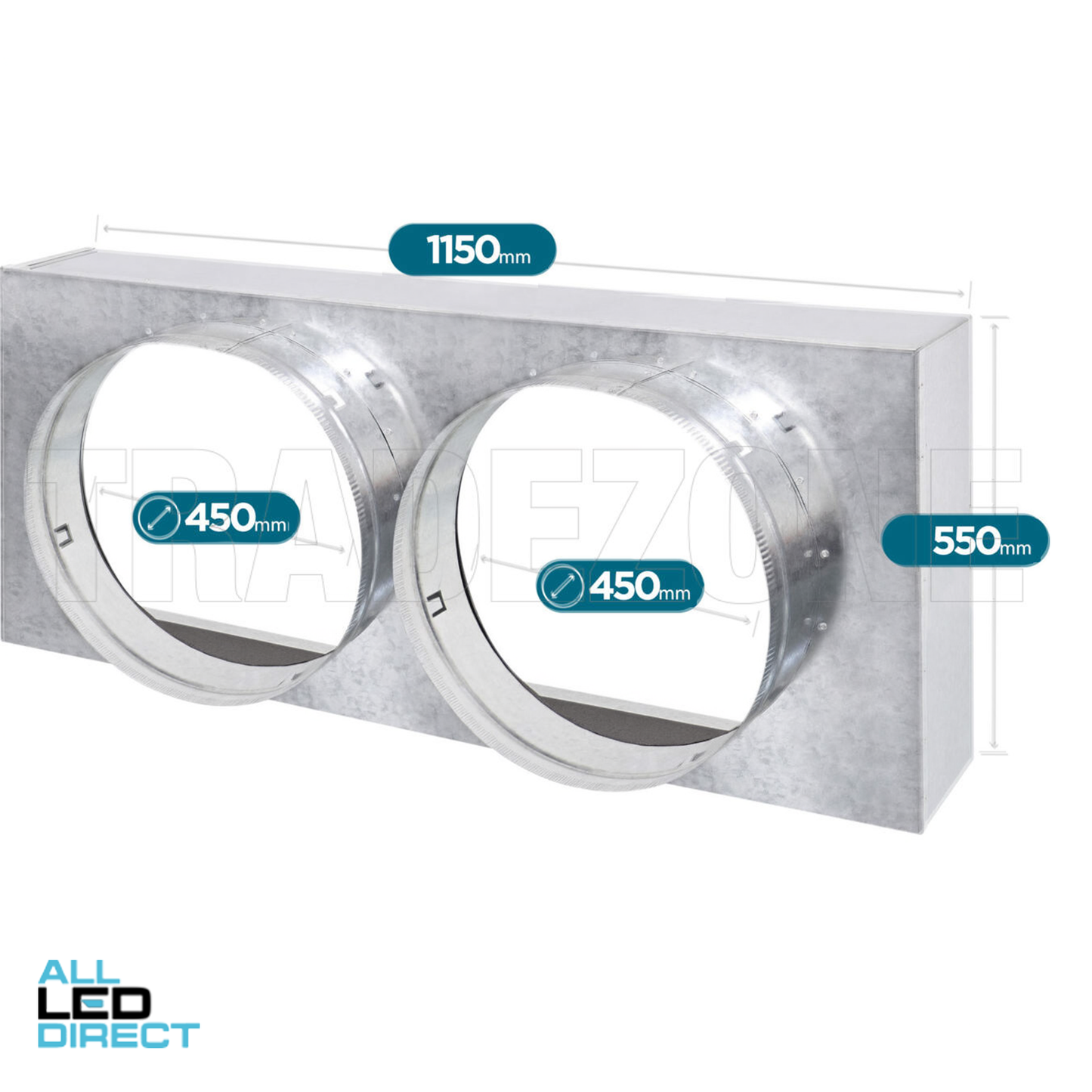 Powerwave Air 1150mm x 550mm Return Air Insulated Box with 2 x 450mm Spigot