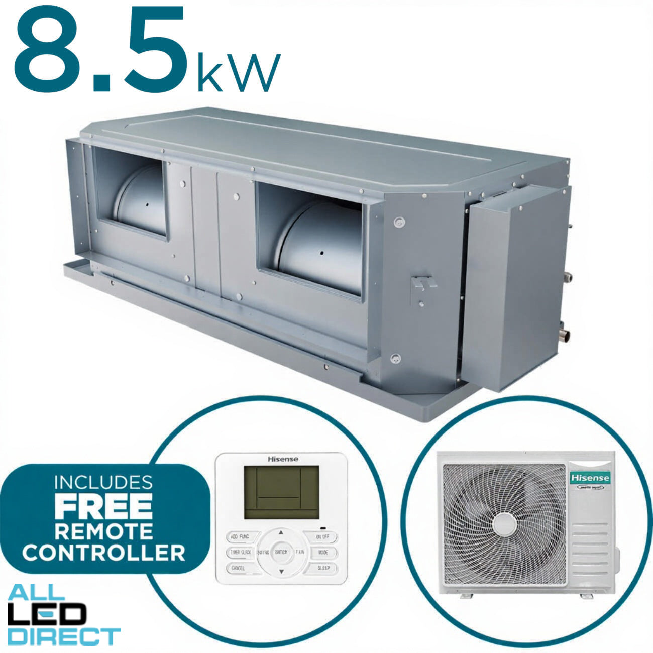 Hisense 8.5kW Cool 10.0kW Heat AIR Q COMPACT With Hi-Nano High Static Ducted Indoor/Outdoor Compact Air Conditioning Unit