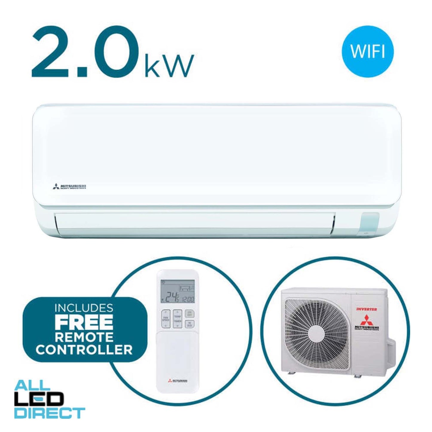 Mitsubishi 2.0kW Cool 2.7kW Heat Inverter CIARA Hi-Wall Indoor/Outdoor Air Conditioning Unit - WIFI Enabled