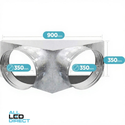 Powerwave Air 900mm x 350mm Supply Air V-Box Plenum with 2 x 350mm Spigot Suitable for Mitsubishi Models FDUA100/125