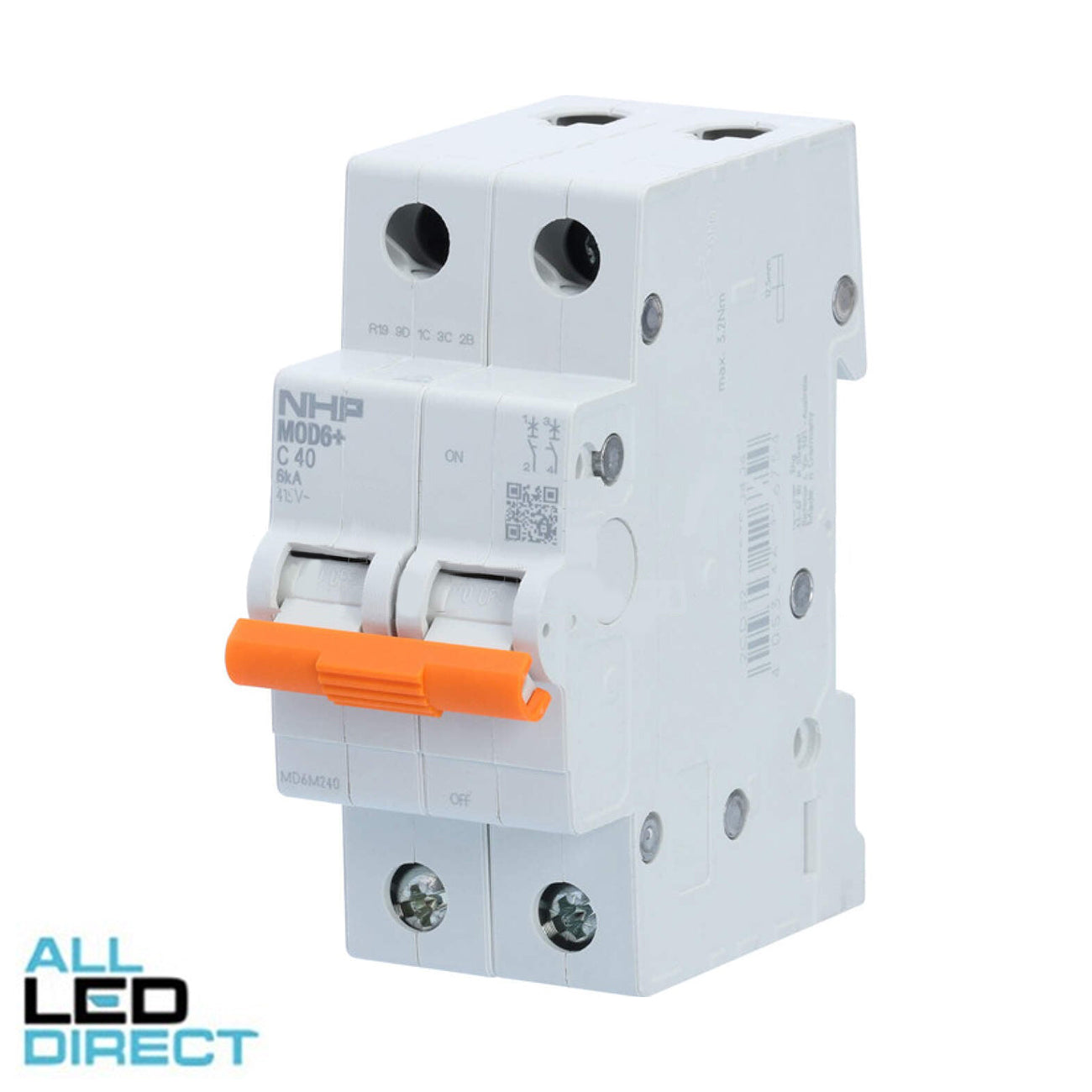 NHP 40 Amp MOD6+ Miniature Circuit Breaker MCB C Curve 2 Pole 6kA