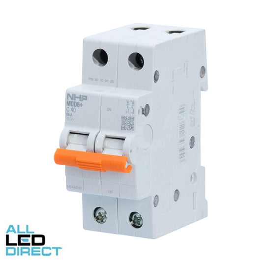 NHP 40 Amp MOD6+ Miniature Circuit Breaker MCB C Curve 2 Pole 6kA