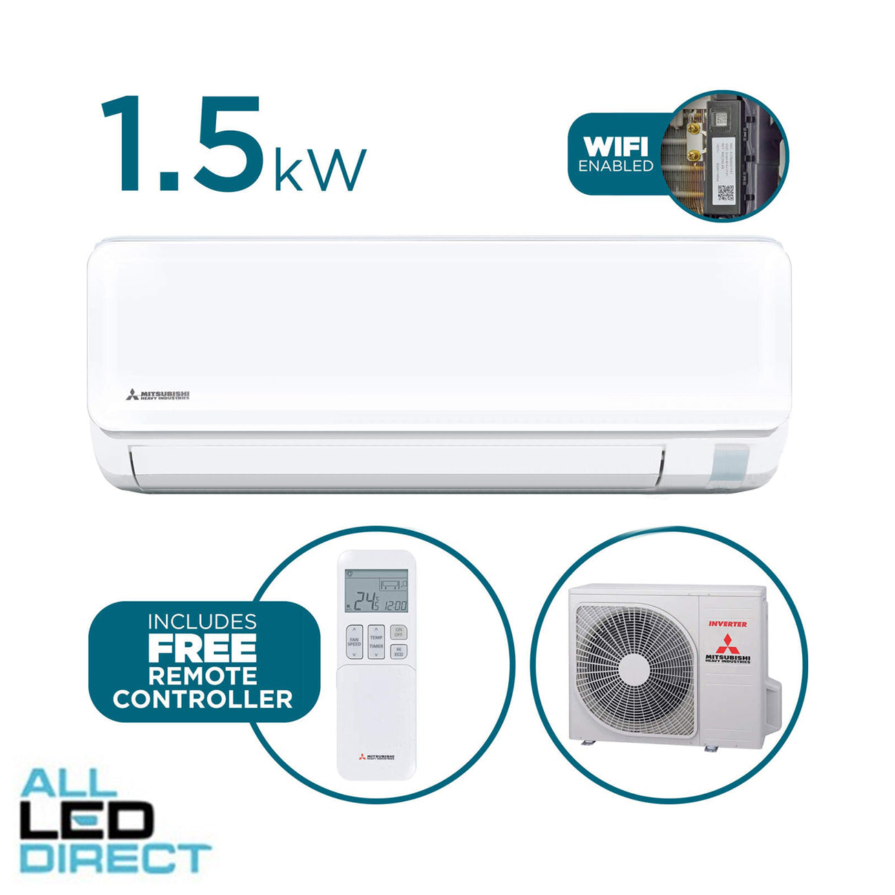 Mitsubishi Heavy (MHI) 1.5kW Cool 2.0kW Heat Inverter CIARA Hi-Wall Indoor/Outdoor Air Conditioning Unit - WIFI Enabled