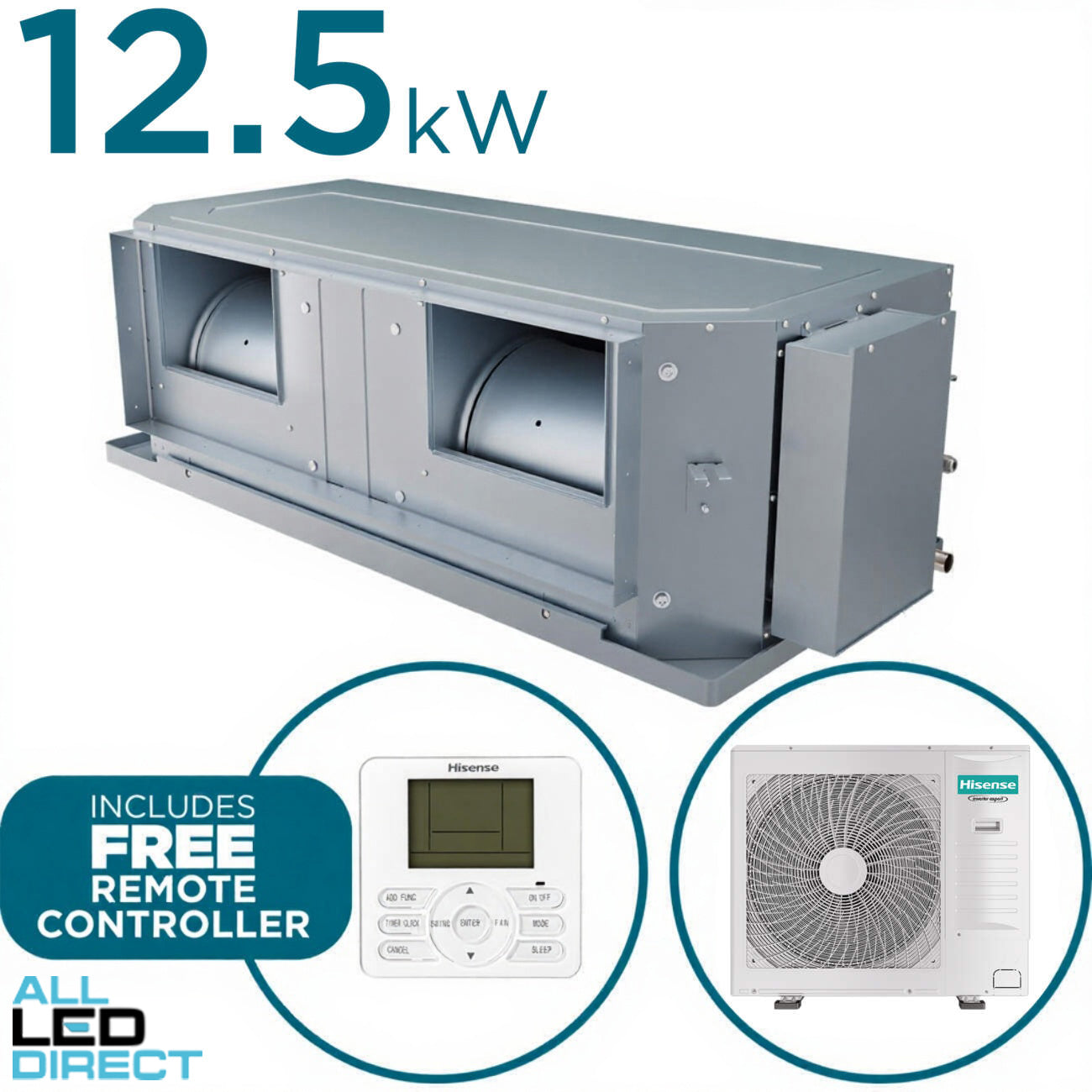 Hisense 12.5kW Cool 15.5kW Heat AIR Q COMPACT With Hi-Nano High Static Ducted Indoor/Outdoor Compact Air Conditioning Unit